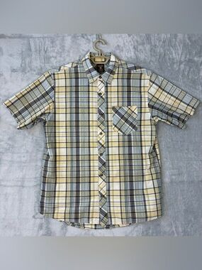 RedHead Mens Yellow &  Gray Plaid Short Sleeve Button Down Shirt Large